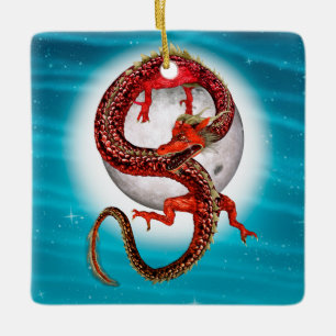 Red Eastern Dragon - Mythical Fantasy Creature Ceramic Ornament