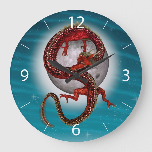 Red Eastern Dragon - Mythical Fantasy Creature Large Clock (Front)