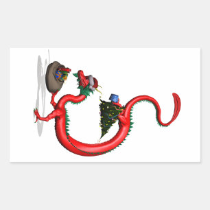 Red Eastern Dragon Rectangular Sticker