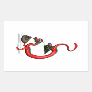Red Eastern Dragon Rectangular Sticker