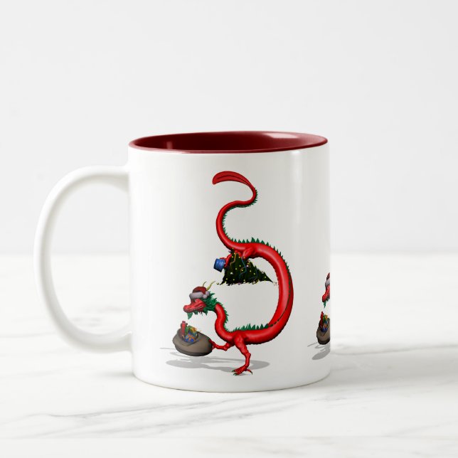 Red Eastern Dragon Two-Tone Coffee Mug (Left)