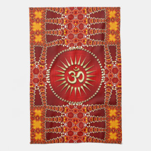 Red Eastern OM Meditation Yoga Home Decor Tea Towel