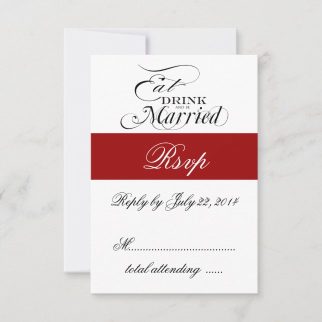 Red Eat, Drink, Be Married Wedding RSVP (Front)