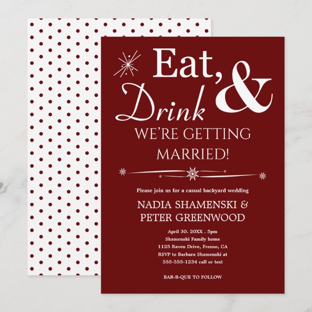 Red Eat Drink Getting Married Backyard Wedding Invitation (Front/Back)