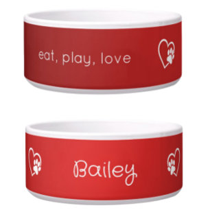 Red Eat Play Love Custom Dog Food Bowl