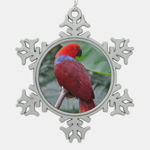 Red eclectic parrot snowflake pewter christmas ornament