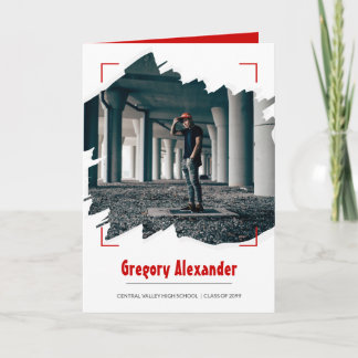 Red Edgy Abstract Brushstroke Photo Graduation Invitation