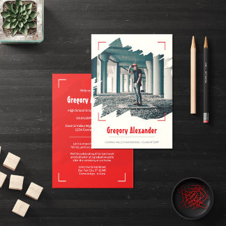 Red Edgy Abstract Brushstroke Photo Graduation Invitation