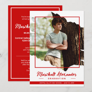 Red Edgy Abstract Torn Photo Graduation Invitation
