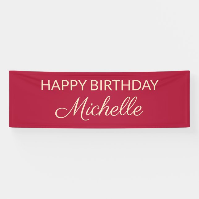 Red Editable Colour Happy Birthday Name Banner (Horizontal)