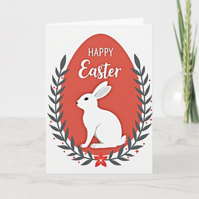 Red Egg Rabbit Easter Card (Front)