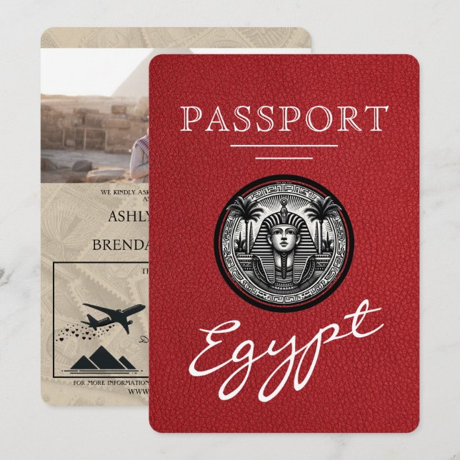 Red Egypt Passport Wedding Invitation (Front/Back)