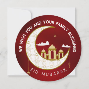 Red Eid Al-Fitr Mubarak Greeting Circle Holiday Card