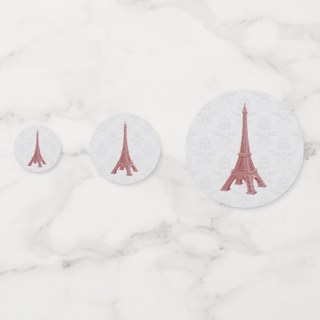 Red Eiffel Tower Damask Wedding Confetti (Fronts)