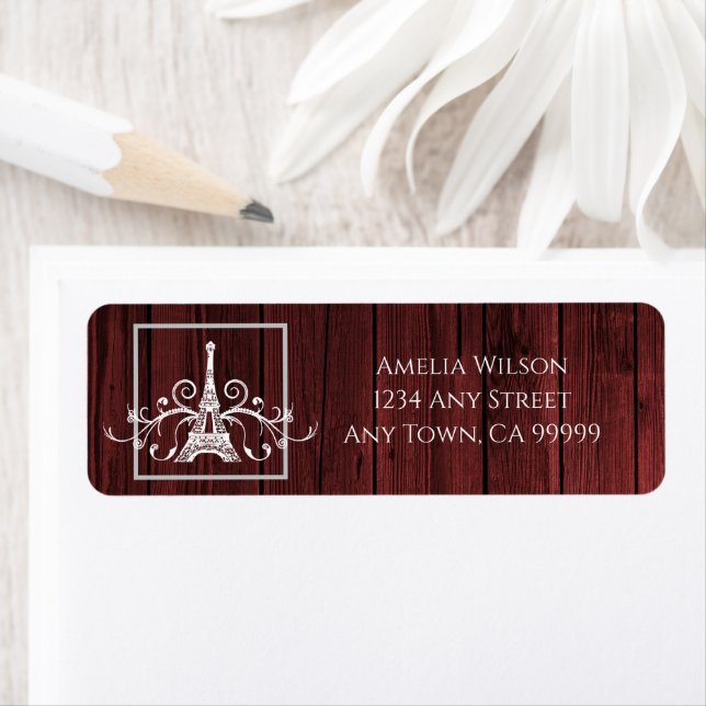 Red Eiffel Tower Rustic Return Address Label (Insitu)