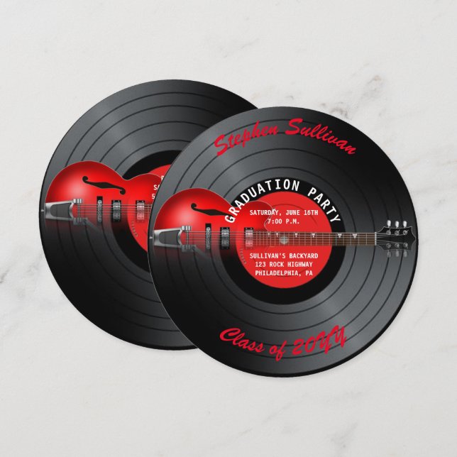 Red Electric Guitar Graduation Party Invitation (Front/Back)