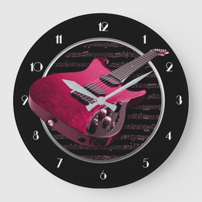 Red Electric Guitar Round Wall Clock (Front)