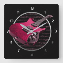 Red Electric Guitar Square Wall Clock