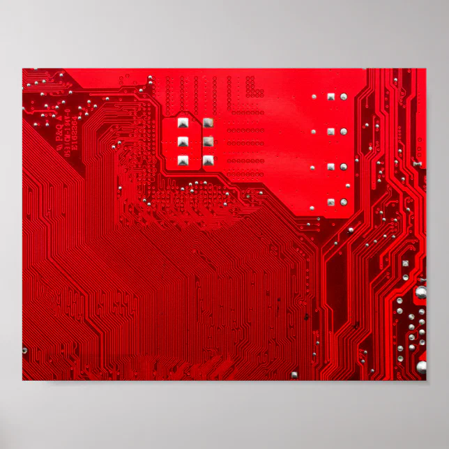Red Electronics Pattern red electronic circuit motherboard pattern texture poster | Zazzle