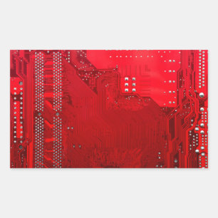 red electronic circuit motherboard pattern texture rectangular sticker
