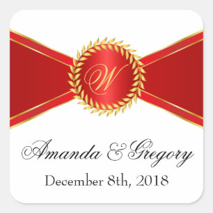 Red Elegance Monogram Square Sticker
