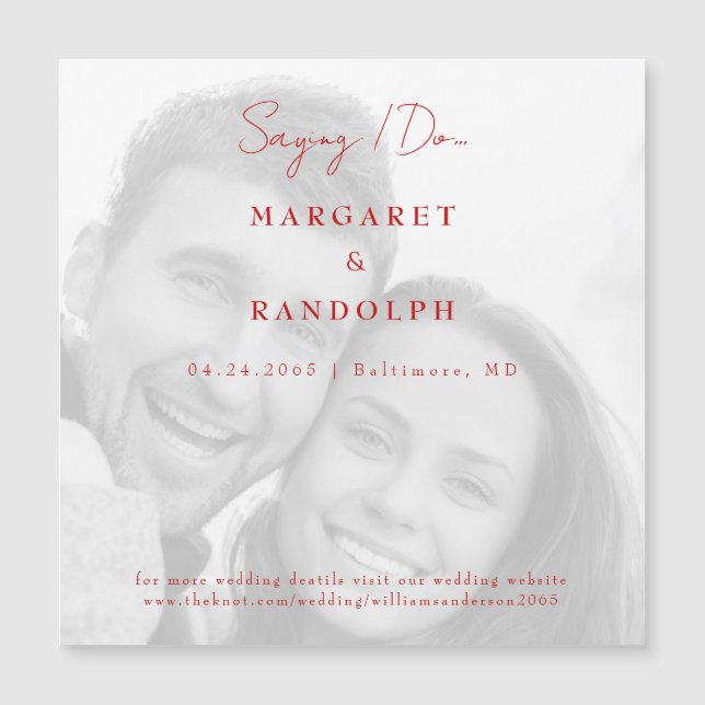 Red Elegance Wedding Photo Save the Date Magnet (Front)