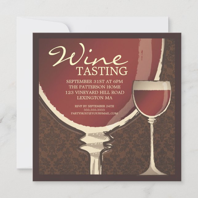 Red Elegance Wine Glass Wine Tasting Party Invitation (Front)
