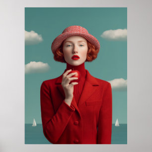 Red Elegance with Apple Poster