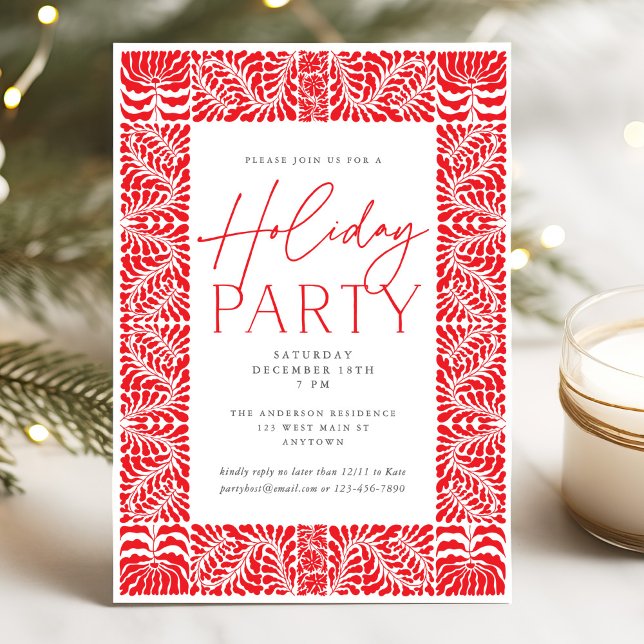 Red Elegant Arts & Crafts Style Holiday Party Invitation (Creator Uploaded)