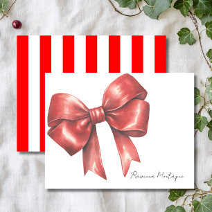 Red Elegant Big Bow Thank You Note Card