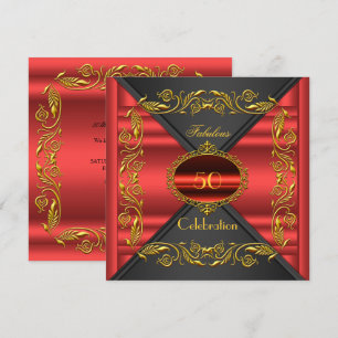 Red Elegant Black Gold Fabulous 50th Birthday Invitation