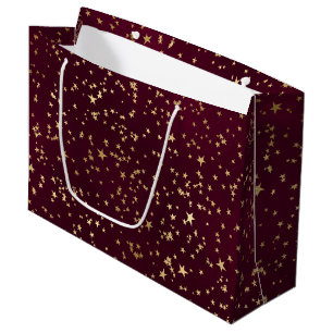 Red Elegant Celestial Starry Gold Stars Design Large Gift Bag