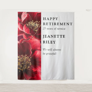 Red Elegant Chic Floral Retirement Party Backdrop Tapestry