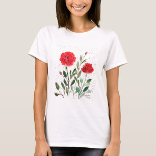 Red elegant chic garden floral watercolor roses T-Shirt