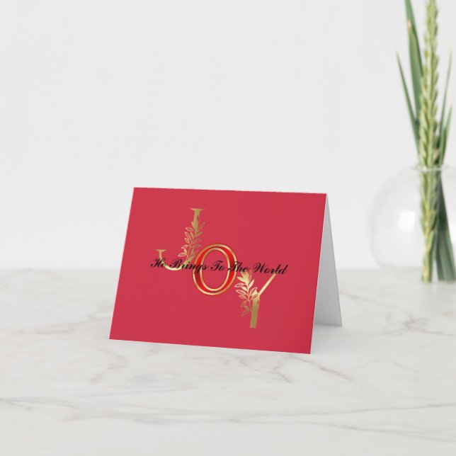 Red Elegant Christian Christmas Joy Greeting Card (Front)