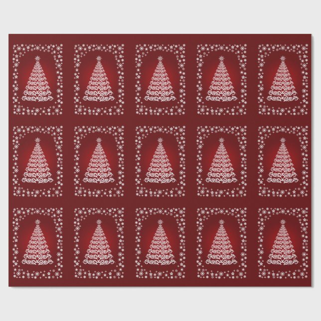Red Elegant Christmas Tree Wrapping Paper (Flat)