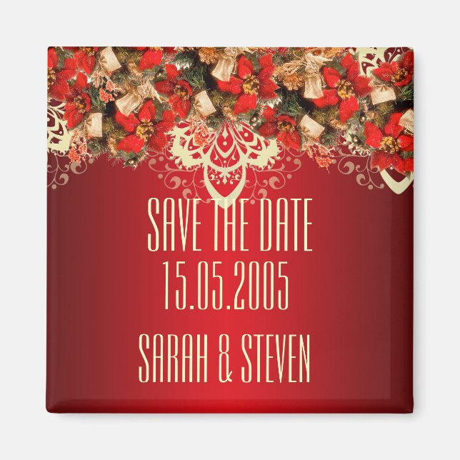 Red Elegant Christmas Wishes Save the date Magnet (Front)
