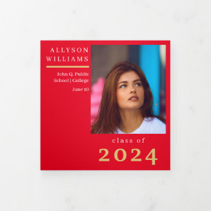 Red Elegant Classy 8 Photo Graduation Tri-Fold Announcement
