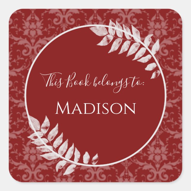 Red Elegant Damask Book Sticker (Front)