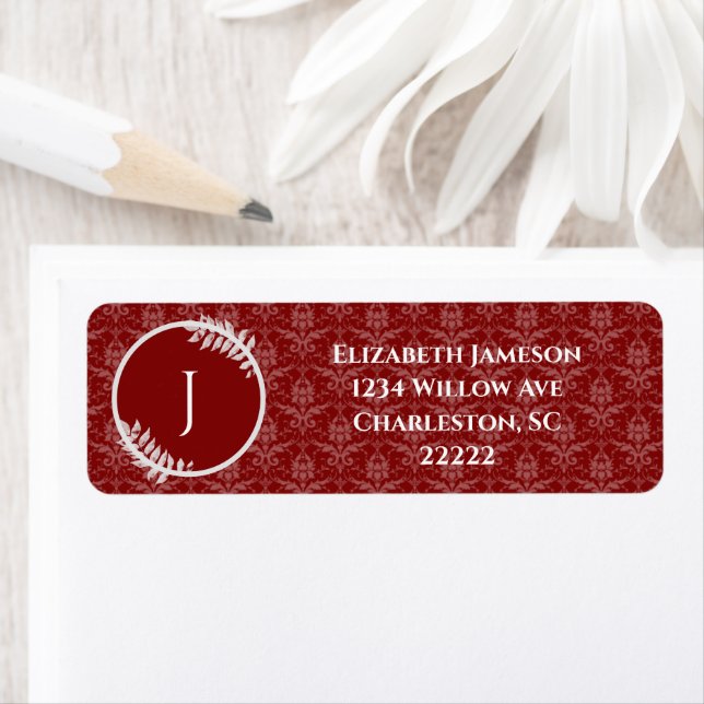 Red Elegant Damask Label (Insitu)