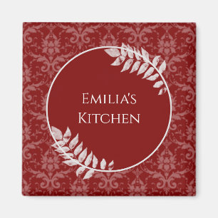 Red Elegant Damask Magnet