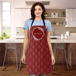 Red Elegant Damask Personalised Apron
