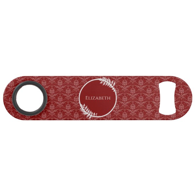 Red Elegant Damask Personalised Bar Key (Front (Horizontal))