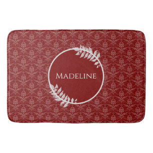 Red Elegant Damask Personalised Bath Mat