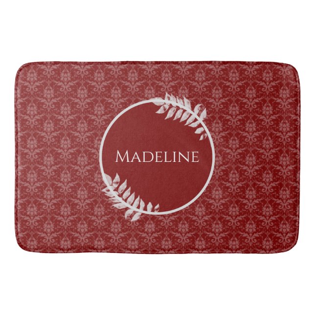 Red Elegant Damask Personalised Bath Mat (Front)
