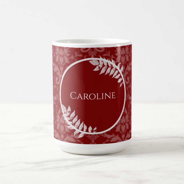 Red Elegant Damask Personalised Coffee Mug (Center)