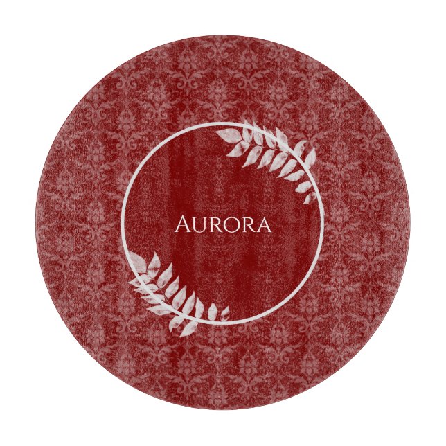 Red Elegant Damask Personalised Cutting Board (Front)