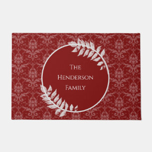 Red Elegant Damask Personalised Doormat
