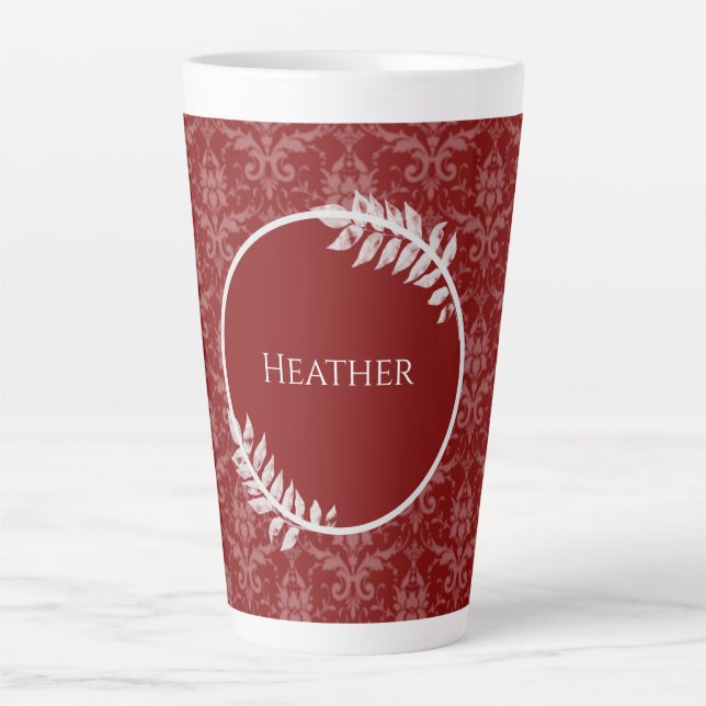 Red Elegant Damask Personalised Latte Mug (Front)