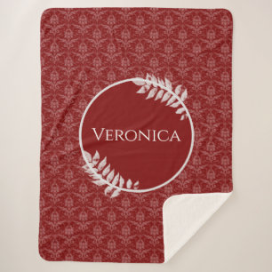 Red Elegant Damask Personalised Sherpa Blanket
